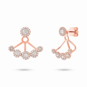 0.80Ct 14k Rose Gold Diamond Earrings Jacket With Studs - All