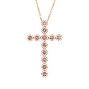 1.51Ct 14k Rose Gold Diamond and Champagne Cross Diamond Pendant Necklace - All