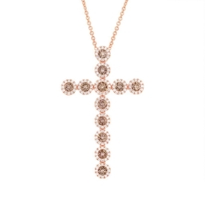 1.51Ct 14k Rose Gold Diamond and Champagne Cross Diamond Pendant Necklace - All