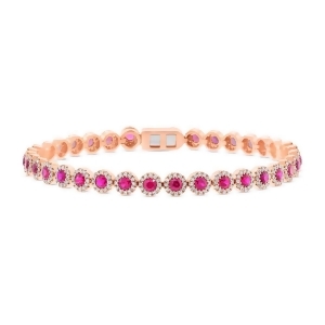 1.28Ct Diamond and 3.65ct Ruby 14k Rose Gold Bracelet - All