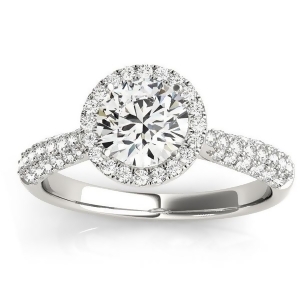 Diamond Halo Pave Sidestone Accented Engagement Ring 14k White Gold 0.33ct - All