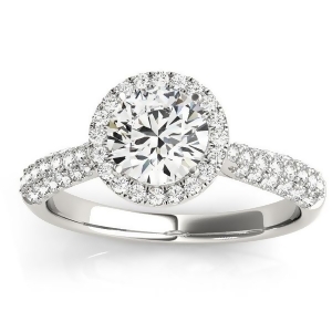 Diamond Halo Pave Sidestone Accented Engagement Ring 18k White Gold 0.33ct - All