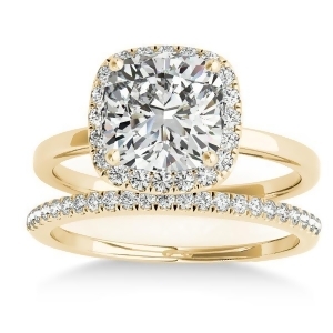 Cushion Diamond Halo Bridal Set 14k Yellow Gold 0.29ct - All