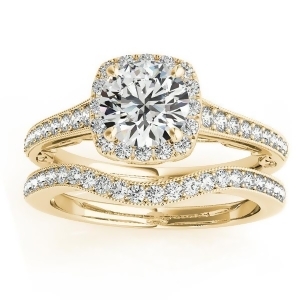 Diamond Antique Style Halo Bridal Set 14k Yellow Gold 0.52ct - All