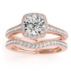 Diamond Antique Style Halo Bridal Set 14k Rose Gold 0.52ct - All