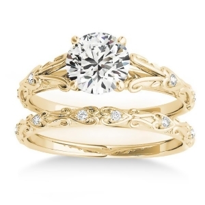 Diamond Antique Style Bridal Set 14k Yellow Gold 0.07ct - All