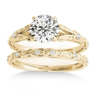 Diamond Antique Style Bridal Set 18k Yellow Gold 0.07ct - All
