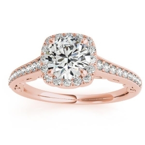 Diamond Square Halo Carved Engagement Ring 14k Rose Gold 0.35ct - All