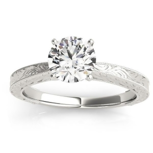 Floral Solitaire Engagement Ring 14k White Gold - All