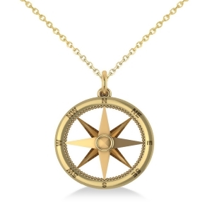 Nautical Compass Pendant Necklace Plain Metal 14k Yellow Gold - All