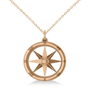 Nautical Compass Pendant Necklace Plain Metal 14k Rose Gold - All
