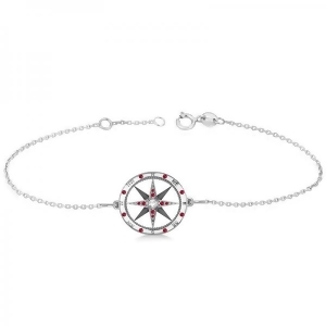 Ruby and Diamond Nautical Compass Bracelet 14k White Gold 0.19ct - All