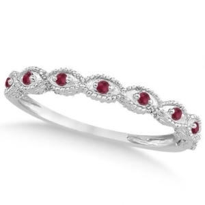 Antique Marquise Shape Pave Ruby Wedding Ring Platinum 0.18ct - All