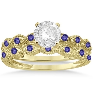 Antique Tanzanite Bridal Set Marquise Shape 18k Yellow Gold 0.36ct - All