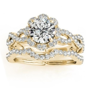 Halo Diamond Engagement and Wedding Rings Bridal Set 18k Y. Gold 0.83ct - All