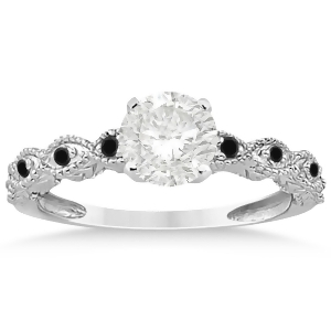 Petite Marquise Black Diamond Engagement Ring Platinum 0.10ct - All