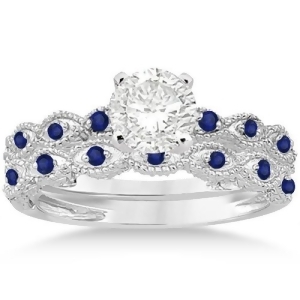 Antique Pave Blue Sapphire Engagement Ring Set Platinum 0.36ct - All