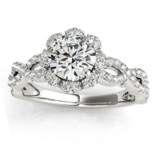Twisted Halo Diamond Flower Engagement Ring Setting 18k W. Gold 0.63ct - All