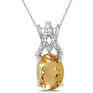 Oval Citrine and Diamond Pendant Necklace 14k White Gold 1.40tcw - All