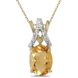 Oval Citrine and Diamond Pendant Necklace 14k Yellow Gold 1.40tcw - All