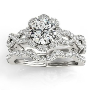 Halo Diamond Engagement and Wedding Rings Bridal Set Platinum 0.83ct - All