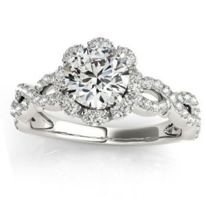 Twisted Halo Diamond Flower Engagement Ring Setting Platinum 0.63ct - All