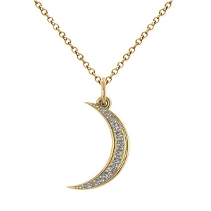 Crescent Moon Shaped Diamond Pendant Necklace 14k Yellow Gold 0.13ct - All
