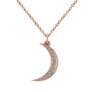 Crescent Moon Shaped Diamond Pendant Necklace 14k Rose Gold 0.13ct - All