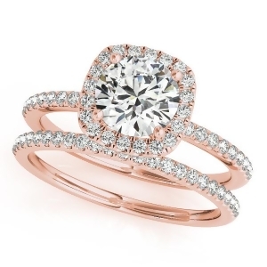 Square Halo Round Diamond Bridal Set Ring and Band 14k Rose Gold 1.88ct - All