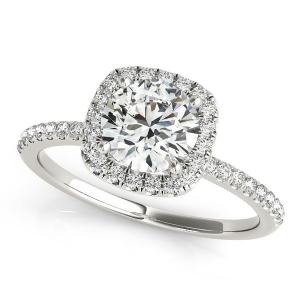 Square Halo Round Diamond Engagement Ring 14k White Gold 1.00ct - All