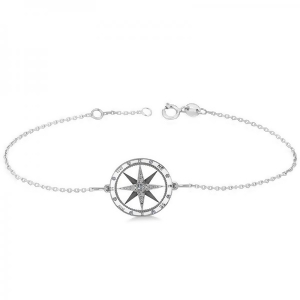 Diamond Nautical Compass Bracelet 14k White Gold 0.19ct - All