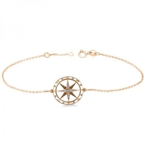 Diamond Nautical Compass Bracelet 14k Rose Gold 0.19ct - All