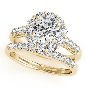 Floral Halo Round Diamond Bridal Set 14k Yellow Gold 2.12ct - All