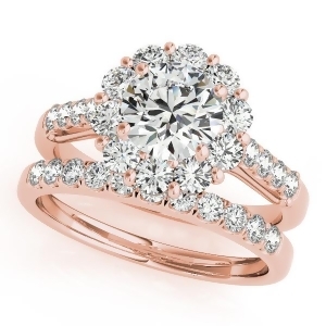 Floral Halo Round Diamond Bridal Set 14k Rose Gold 2.12ct - All