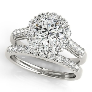 Floral Halo Round Diamond Bridal Set Platinum 2.12ct - All