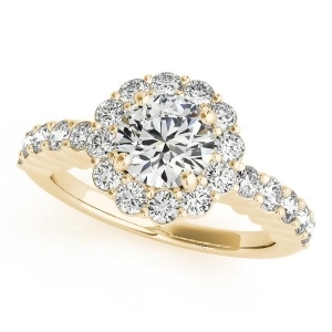 Floral Halo Round Diamond Engagement Ring 14k Yellow Gold 1.61ct - All