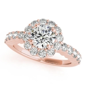 Floral Halo Round Diamond Engagement Ring 14k Rose Gold 1.61ct - All