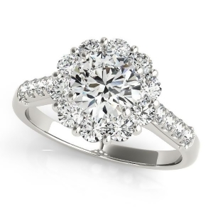 Floral Halo Round Diamond Engagement Ring 14k White Gold 1.82ct - All