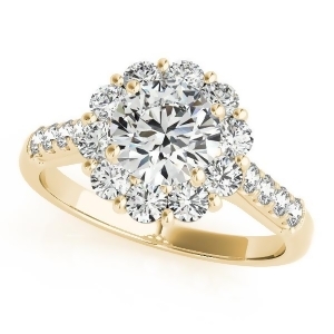 Floral Halo Round Diamond Engagement Ring 14k Yellow Gold 1.82ct - All