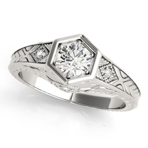 Diamond Antique Style Six Prong Engagement Ring Platinum 0.37ct - All
