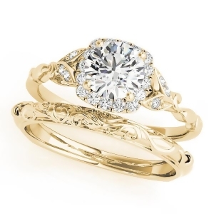 Diamond Antique Style Bridal Set 14k Yellow Gold 0.89ct - All