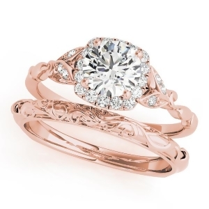 Diamond Antique Style Bridal Set 14k Rose Gold 0.89ct - All