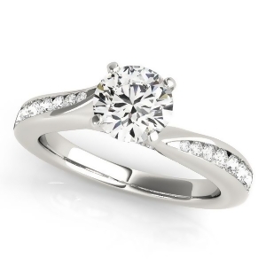Diamond Single Row Swirl Prong Engagement Ring 14k White Gold 1.28ct - All