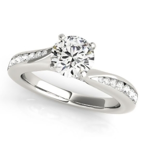 Diamond Single Row Swirl Prong Engagement Ring 18k White Gold 1.28ct - All