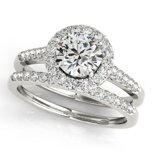 Halo Round Diamond Engagement Ring 14k White Gold 1.61ct - All