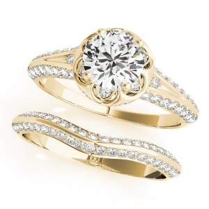 Diamond Floral Style Halo Bridal Set 14k Yellow Gold 0.95ct - All