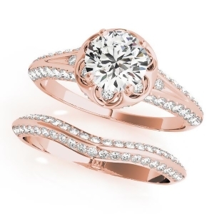 Diamond Floral Style Halo Bridal Set 14k Rose Gold 0.95ct - All
