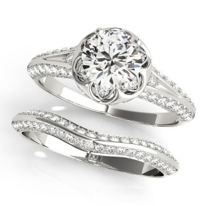 Diamond Floral Style Halo Bridal Set 18k White Gold 0.95ct - All