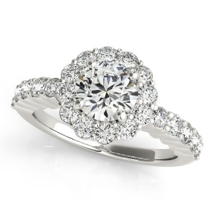 Floral Halo Round Diamond Engagement Ring Palladium 1.61ct - All