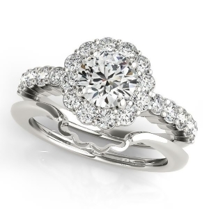 Floral Halo Round Diamond Engagement Ring 14k White Gold 1.61ct - All